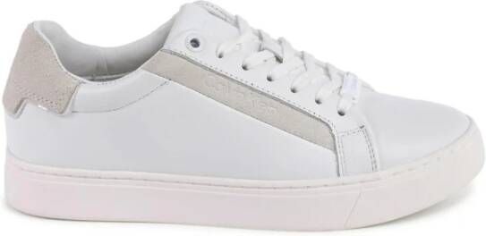 Calvin Klein Witte Leren Sneaker met Gedetailleerd vak schap