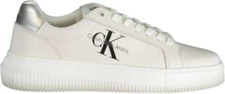 Calvin Klein Witte polyester sneakers met veters contrastdetails print logo White Dames