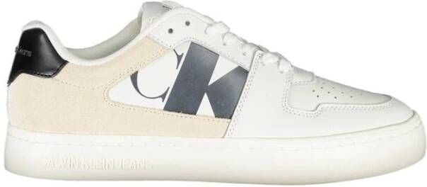 Calvin Klein Witte polyester sneakers met veters contrastdetails print logo