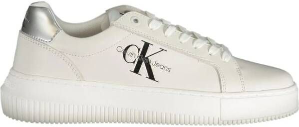 Calvin Klein Witte polyester sneakers met veters contrastdetails print logo White Dames