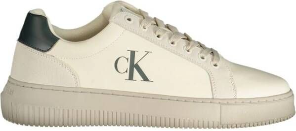 Calvin Klein Witte polyester sneakers met veters print contrastdetails logo