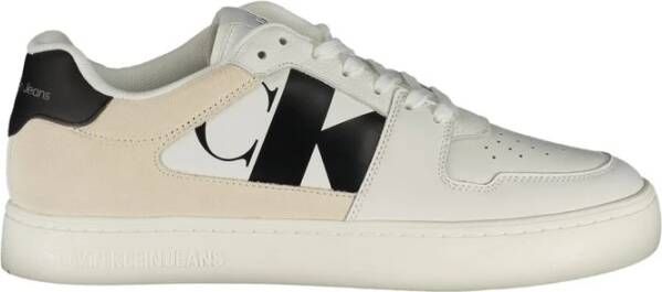 Calvin Klein Witte polyester sneakers met veters contrastdetails print logo