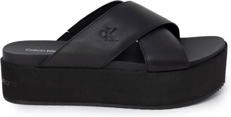 Calvin Klein Zwarte Cross Strap Platform Sandaal Black Dames