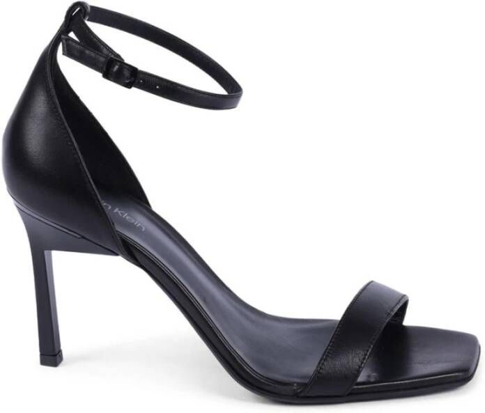 Calvin Klein Zwarte Leren Hoge Hakken Sandalen