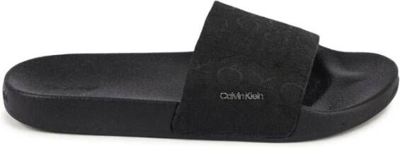 Calvin Klein Zwarte Polyester Slide Sandalen