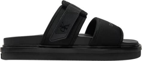 Calvin Klein Jeans Zwarte Dubbele Bar Platte Sandaal Black Heren