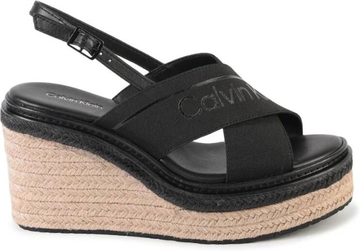 Calvin Klein Zwarte Sleehak Espadrilles Sandalen