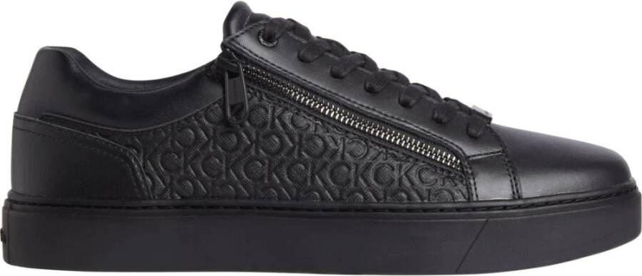 Calvin Klein Zwarte Leren Sneakers met Ingelegd Logo Black Dames