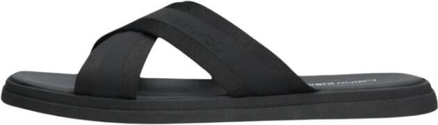 Calvin Klein Zwarte Webbing Cross Sandaal Black Heren