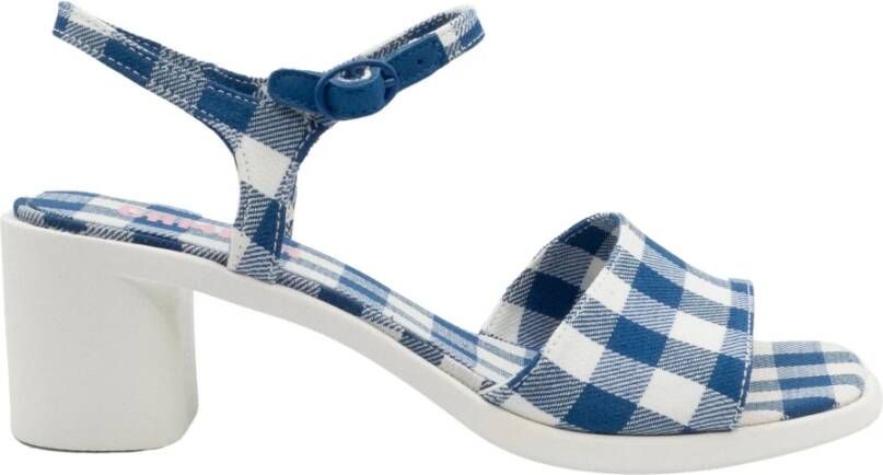 Camper Blauw en wit geruite damessandalen