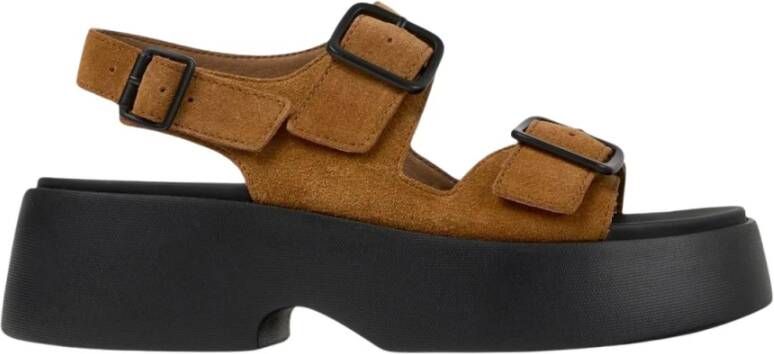 Camper Bruine Plateau Sandalen met Gespsluiting