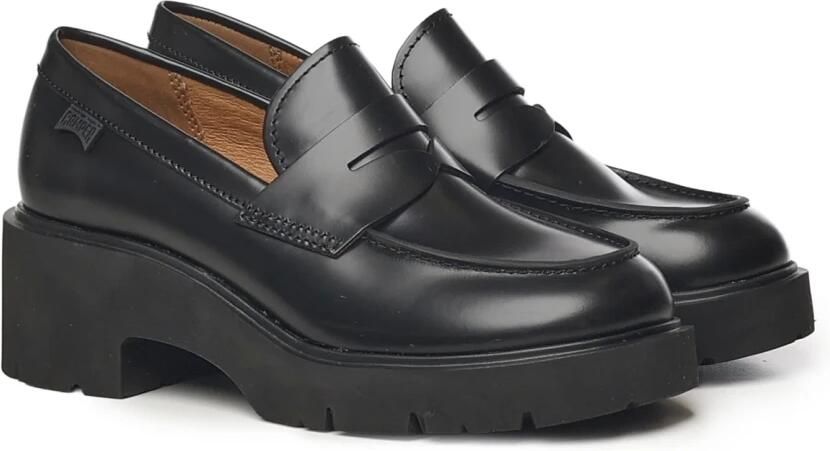 Camper Zwarte leren platte schoenen