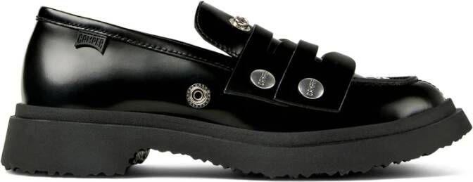 Camper Zwarte Leren Plateau Sandalen met Bandjes