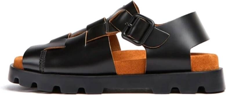 Camper Zwarte leren sandalen met XL Extralight zool Black Dames