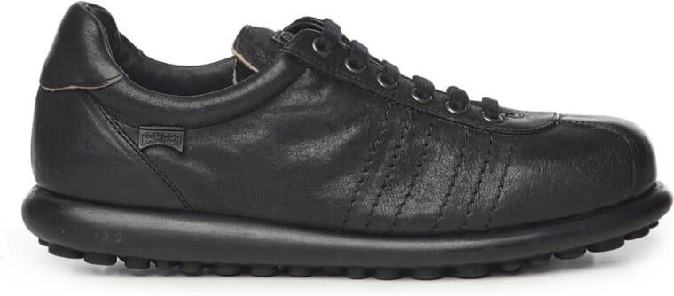 Camper Zwarte Leren Sneakers Ronde Neus Rubberen Zool