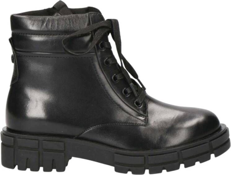 Caprice Zwarte Leren Veterschoenen Black Dames