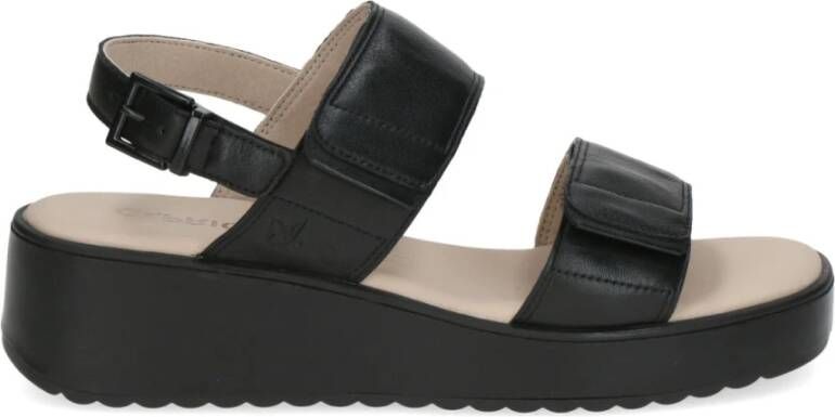 Caprice Zwarte Open Platte Sandalen Vrouwen