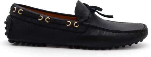 Car Shoe Blauwe leren mocassin platte schoenen