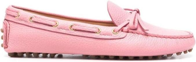 Car Shoe Roze Leren Rijdende Schoenen met Strikdetails Pink Dames
