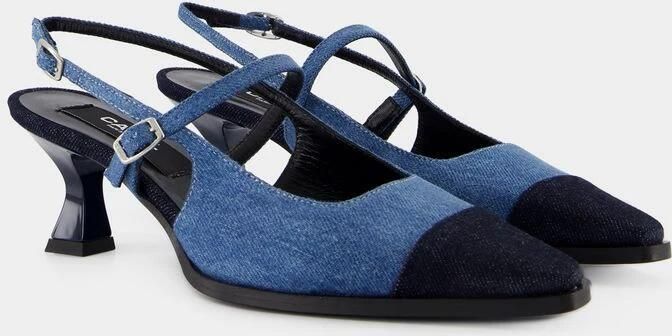 Carel Blauwe Katoenen Pumps met Enkelbandje