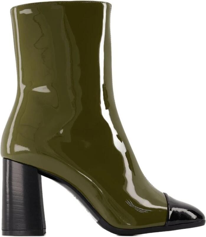 Carel Khaki Zwarte Lakleren Pointed Toe Laarzen