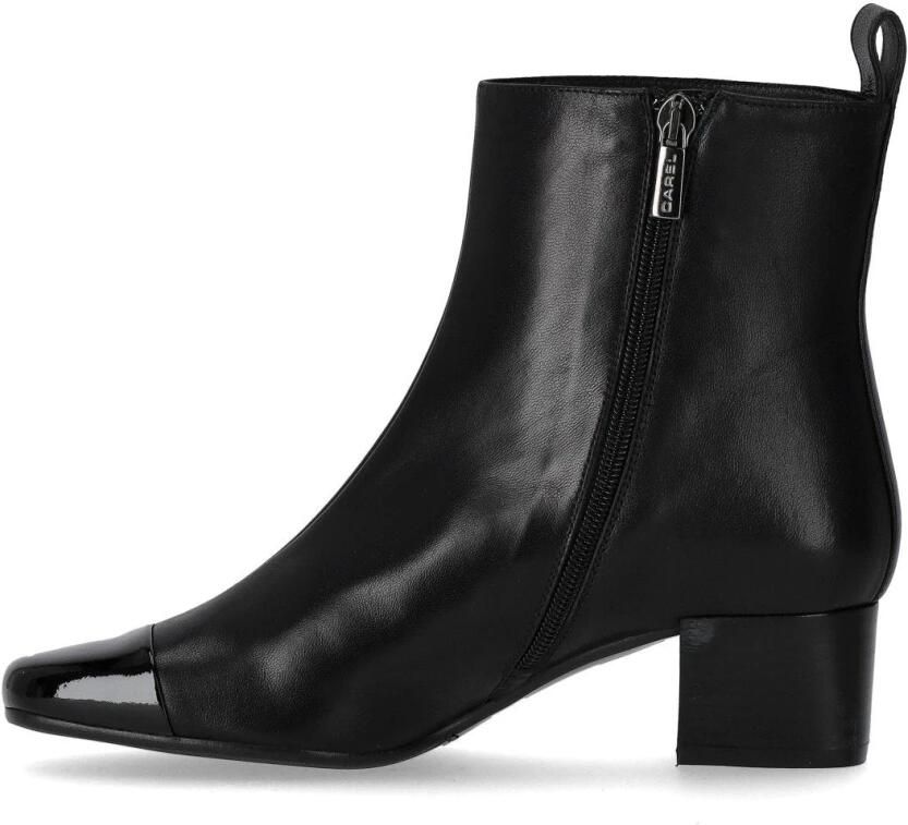 Carel Zwarte leren enkellaars met glanzende afwerking Black Dames
