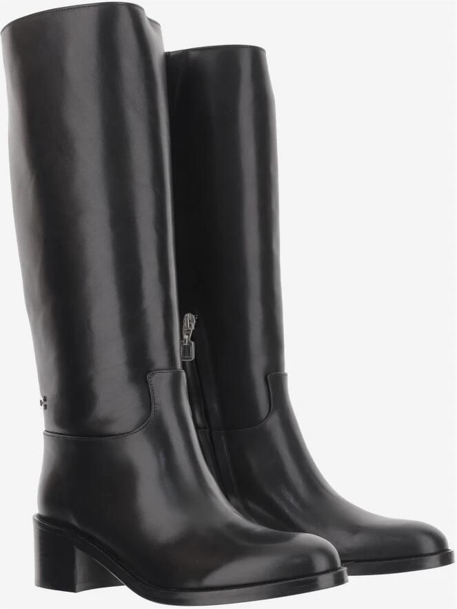 Carel Zwarte leren ronde neus laarzen