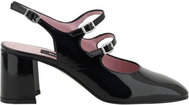 Carel Leren Patent Amandel Teen Pumps met Bandjes Black Dames