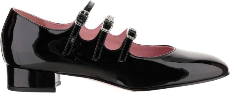 Carel Zwarte Leren Gesp Pumps met Vierkante Hak Black Dames