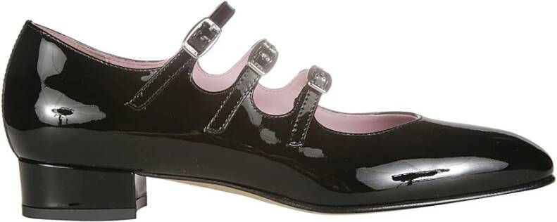 Carel Zwarte Leren Gesp Pumps met Vierkante Hak Black Dames