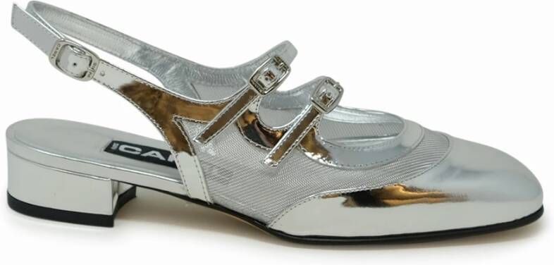 Carel Zilveren Leren Ballet Pumps Ss24 Gray Dames