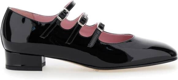 Carel Zwarte Leren Gesp Pumps met Vierkante Hak Black Dames