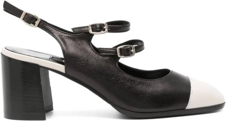 Carel Zwart & Wit Gesp Pumps met Vierkante Hak Black Dames