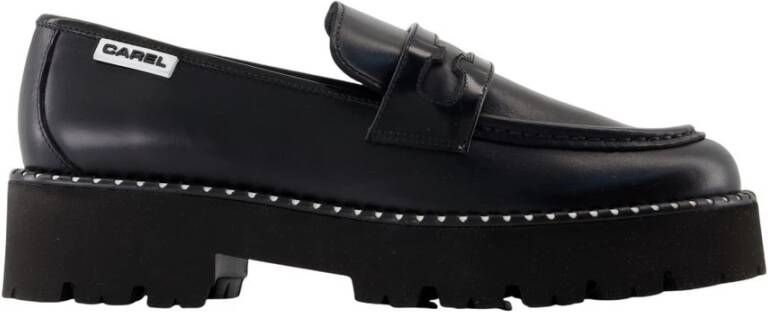 Carel Zwarte Leren Platte Schoenen met Messing Details