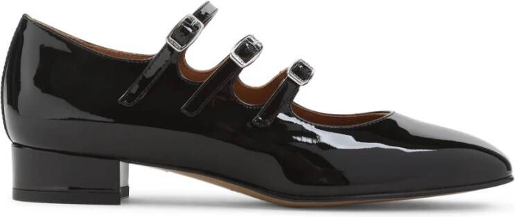 Carel Zwarte Leren Gesp Pumps met Vierkante Hak Black Dames