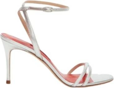 Carolina Herrera Zilveren Leren Kruisband Sandalen