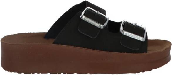 Carrera Zwarte Dubbele Gesp Plateau Sandalen Black Dames