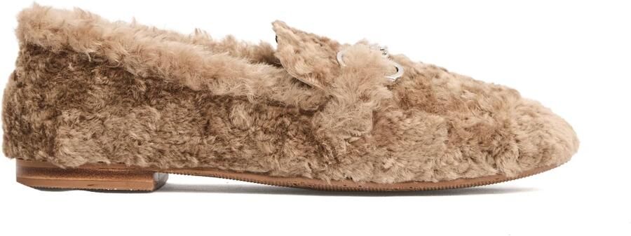 Casadei Beige Faux Fur Moccasins