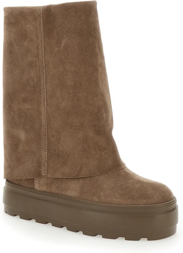 Casadei Taupe Suède Omgeslagen Rand Laarzen Beige Dames - Foto 4