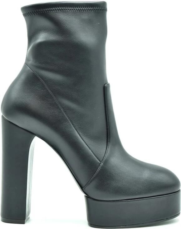 Casadei Enkellaarsjes met hak en leer Black Dames