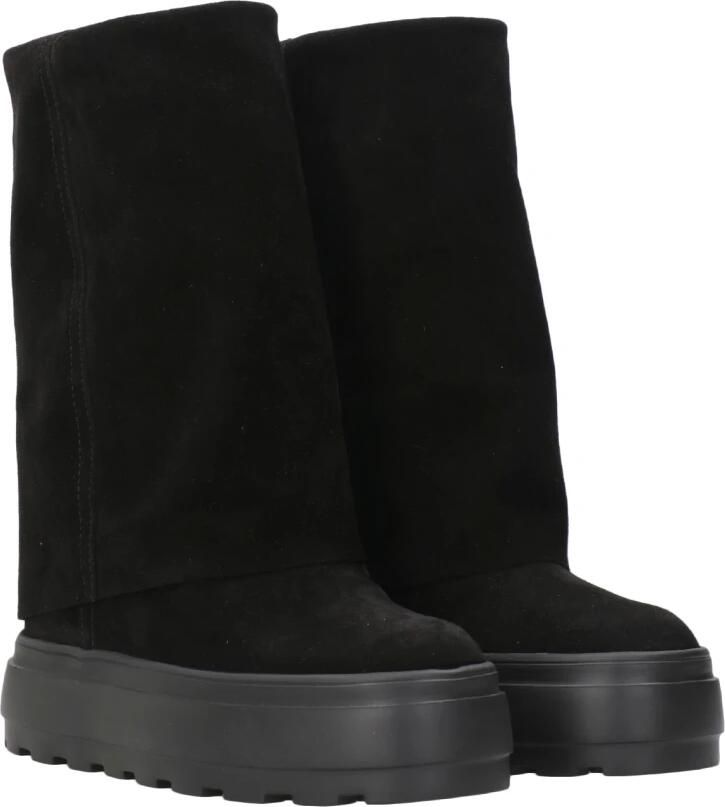 Casadei Boots Black Boots With Turn-Up With Platform In Suede in zwart