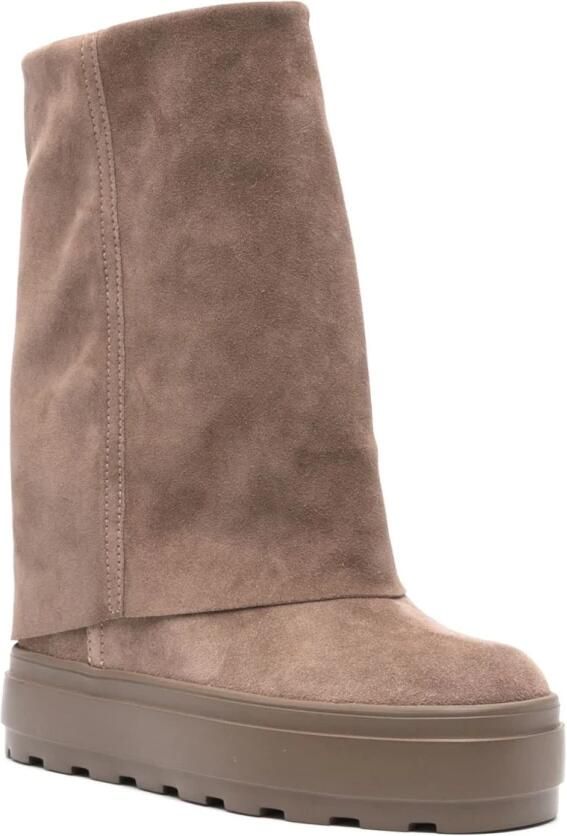 Casadei Taupe Suède Omgeslagen Rand Laarzen Beige Dames - Foto 8