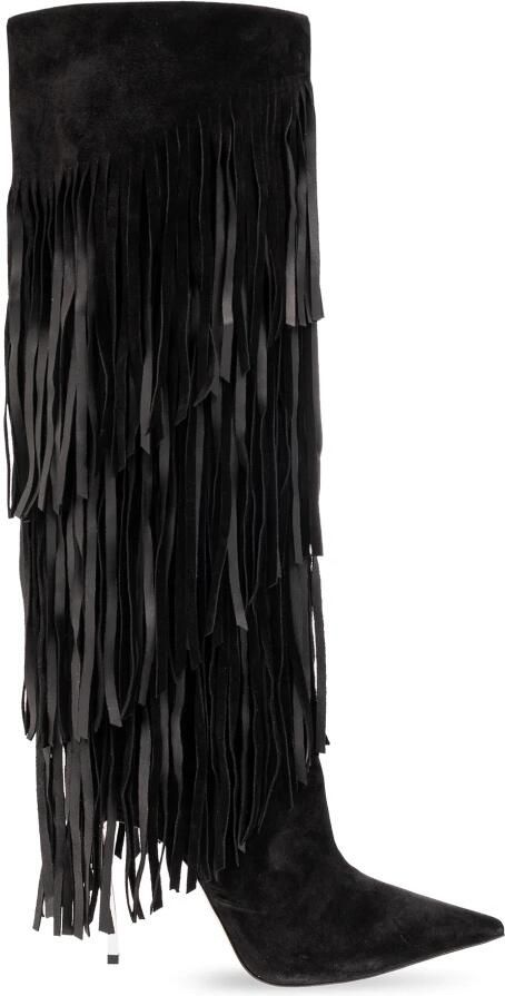 Casadei Leren Fringe Haklaarzen Black Dames