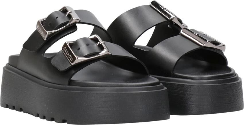 Casadei Zwarte leren sandalen met dubbele band - Foto 4