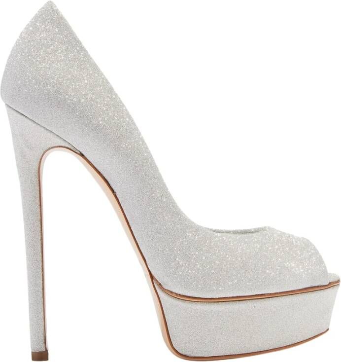 Casadei Glitter Platform Pumps Gray Dames