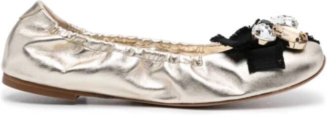 Casadei Gouden platte schoenen met edelsteenversiering Beige Dames