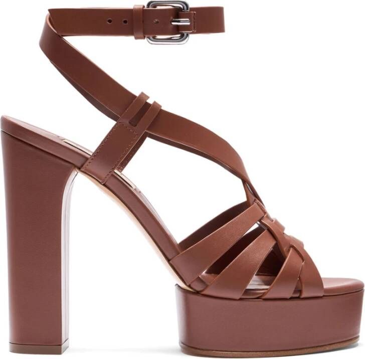 Casadei Iconische Leren Sandaal met Geometrisch Ontwerp Brown Dames