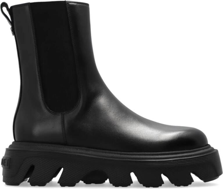 Casadei Zwarte Leren Platform Enkellaarzen Black Dames