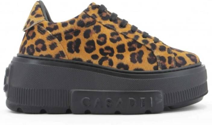 Casadei Luipaard Suède Sneaker met 75mm Sleehak