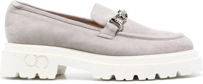 Casadei Grey Leather Loafers in grijs